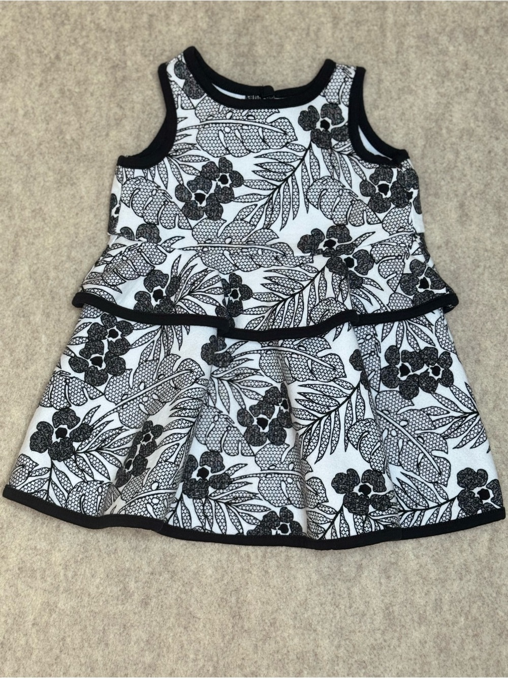 +Janie and Jack Black White Tropical Floral Peplum Dress 6-12M Baby Girl
